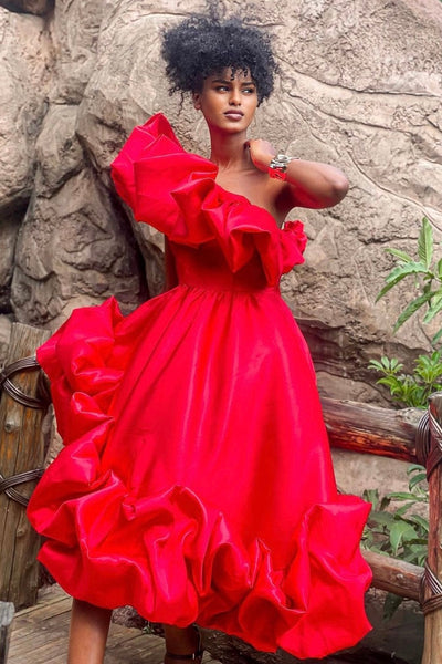 Ms Ruffle Galore Dress- red – Eloli