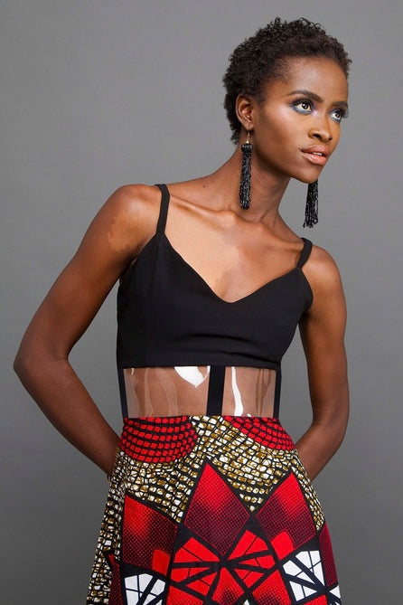 Black maxi with see through band & African wax print
