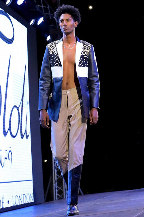 Tan Cotton and  Leather Trousers