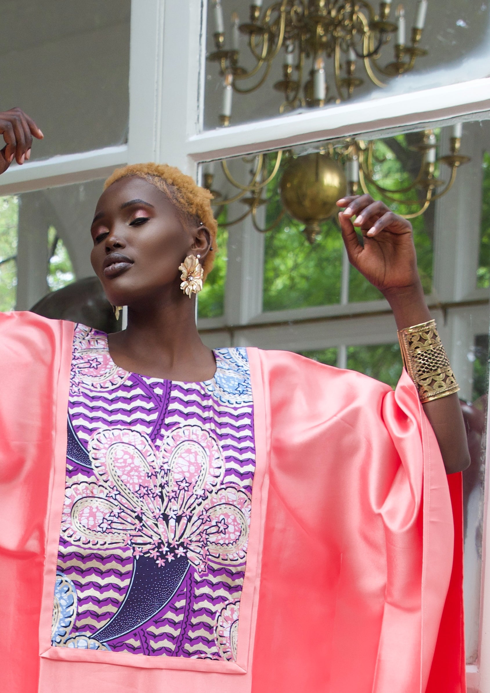 Pink African print kaftan boubou Eloli Pink African print kaftan boubou Eloli