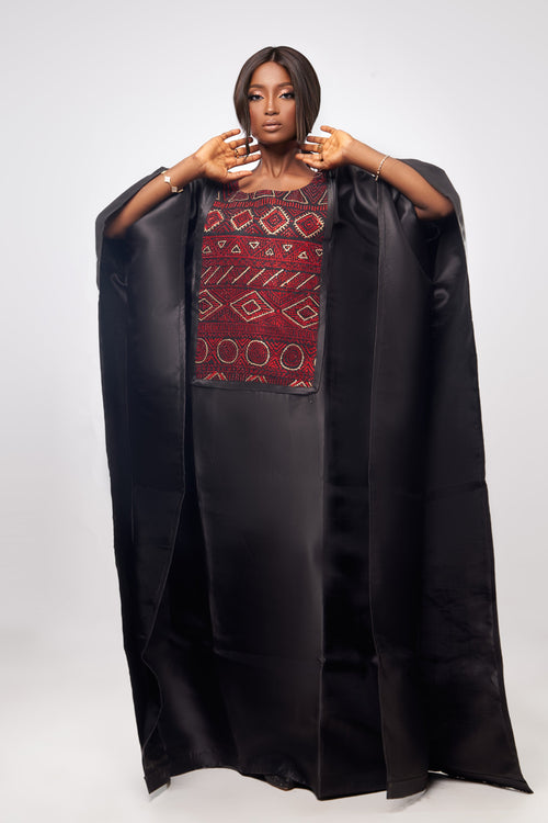 Black Satin and Print Jewelled Boubou
