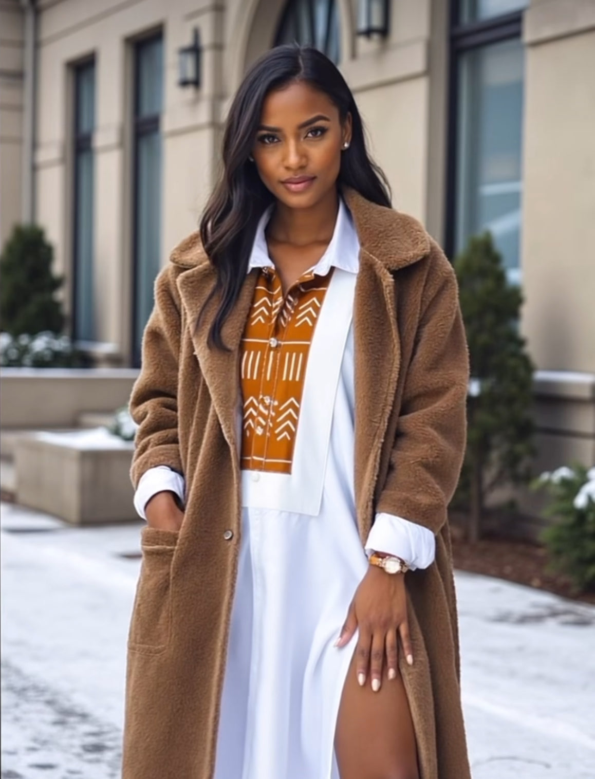 White shirt dress brown print White shirt dress brown print