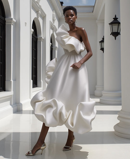 Ms Ruffle Galore Dress- white or black