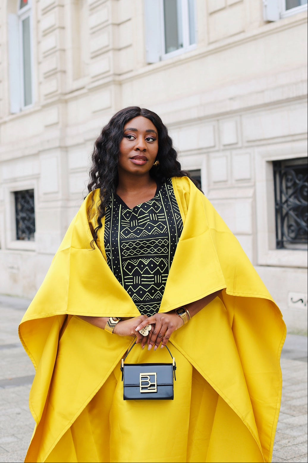 Yellow Satin and African Print Dress Boubou – Eloli