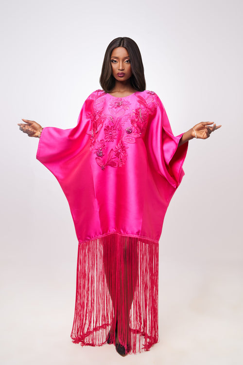Ms Sparkle Fringe Satin Twill Boubou, pink