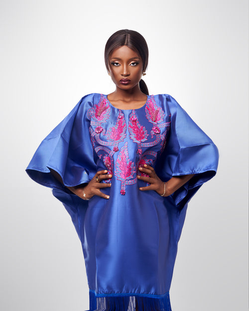 Ms Sparkle Fringe Satin Twill Boubou, blue