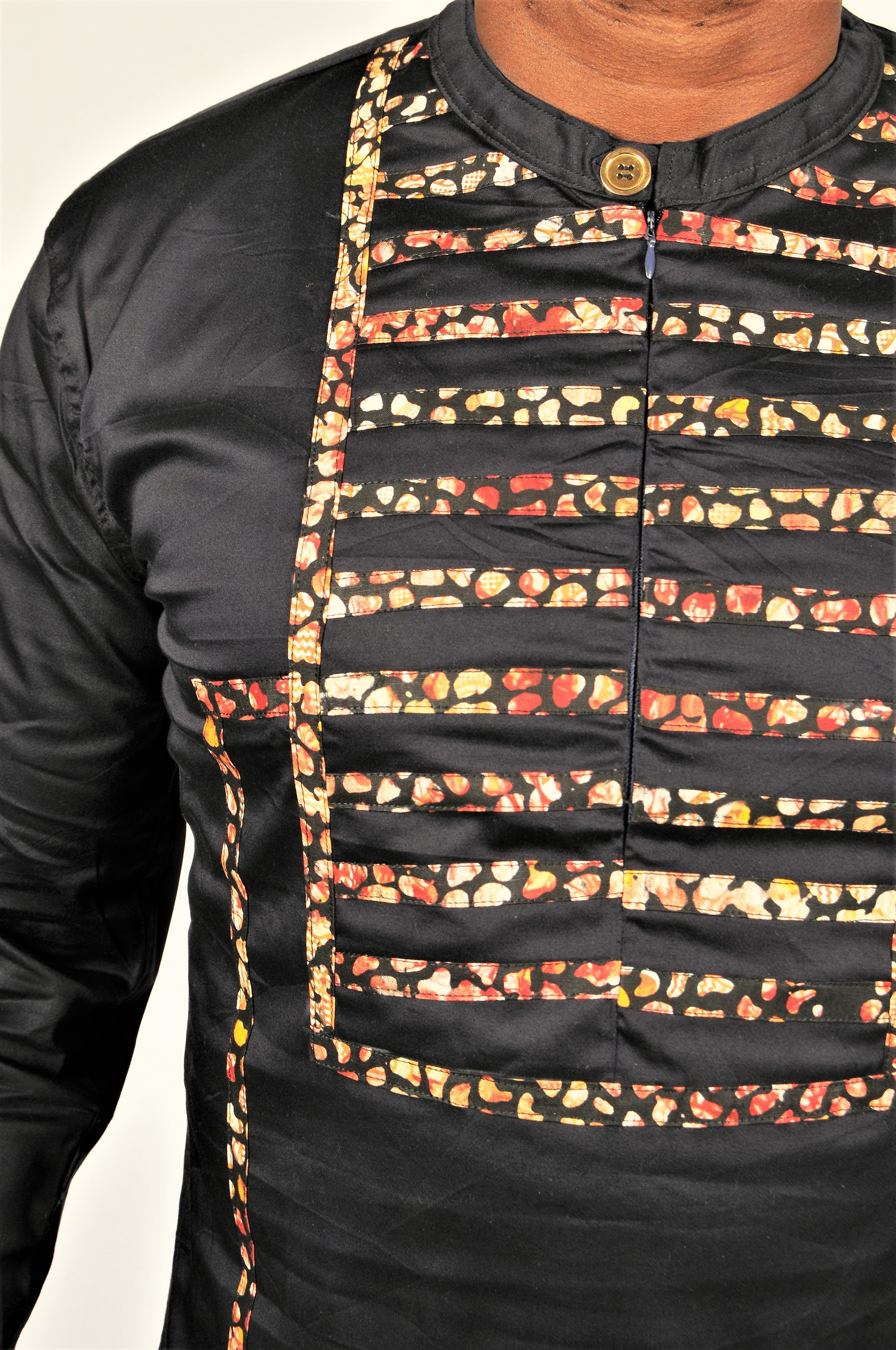 Black Long Sleeve Tunic Shirt with Batik stripes