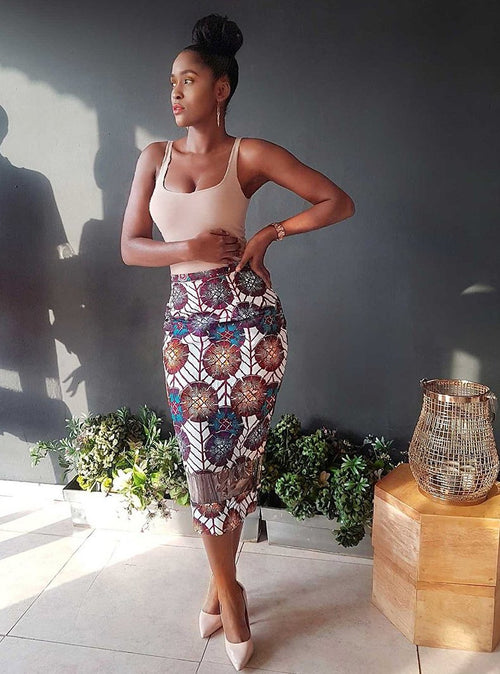 Pencil african print and plexi skirt