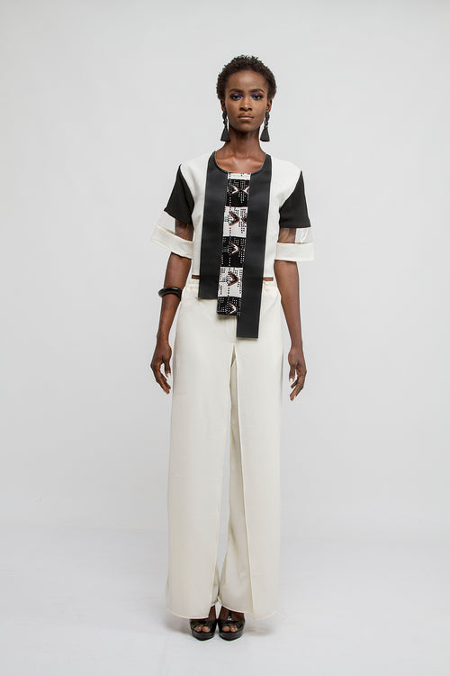 White crepe slit pants